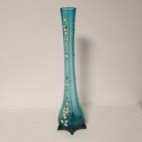 Vase soliflore en verre bleu émaillé
