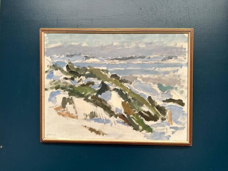 Original Swedish Oil on Canvas – "Winter Landscape" by FMK – Dated 1943 – Vintage and Framed – 78 × 60 cm (30.7" × 23.6")