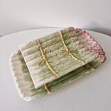 Old dish and asparagus drainer Barbotine ceramic