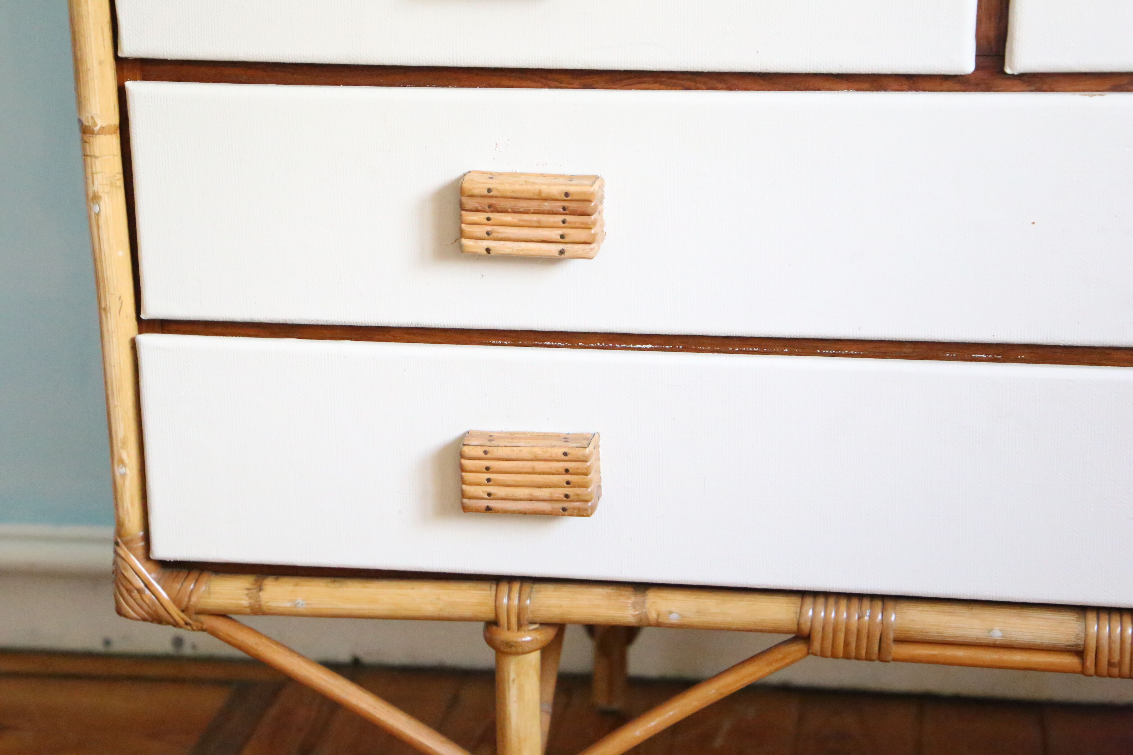 Rattan dresser, natural and white color, 1970s
