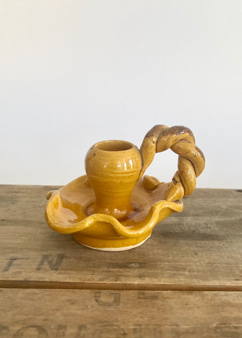 Provencal candle holder in glazed ceramic
