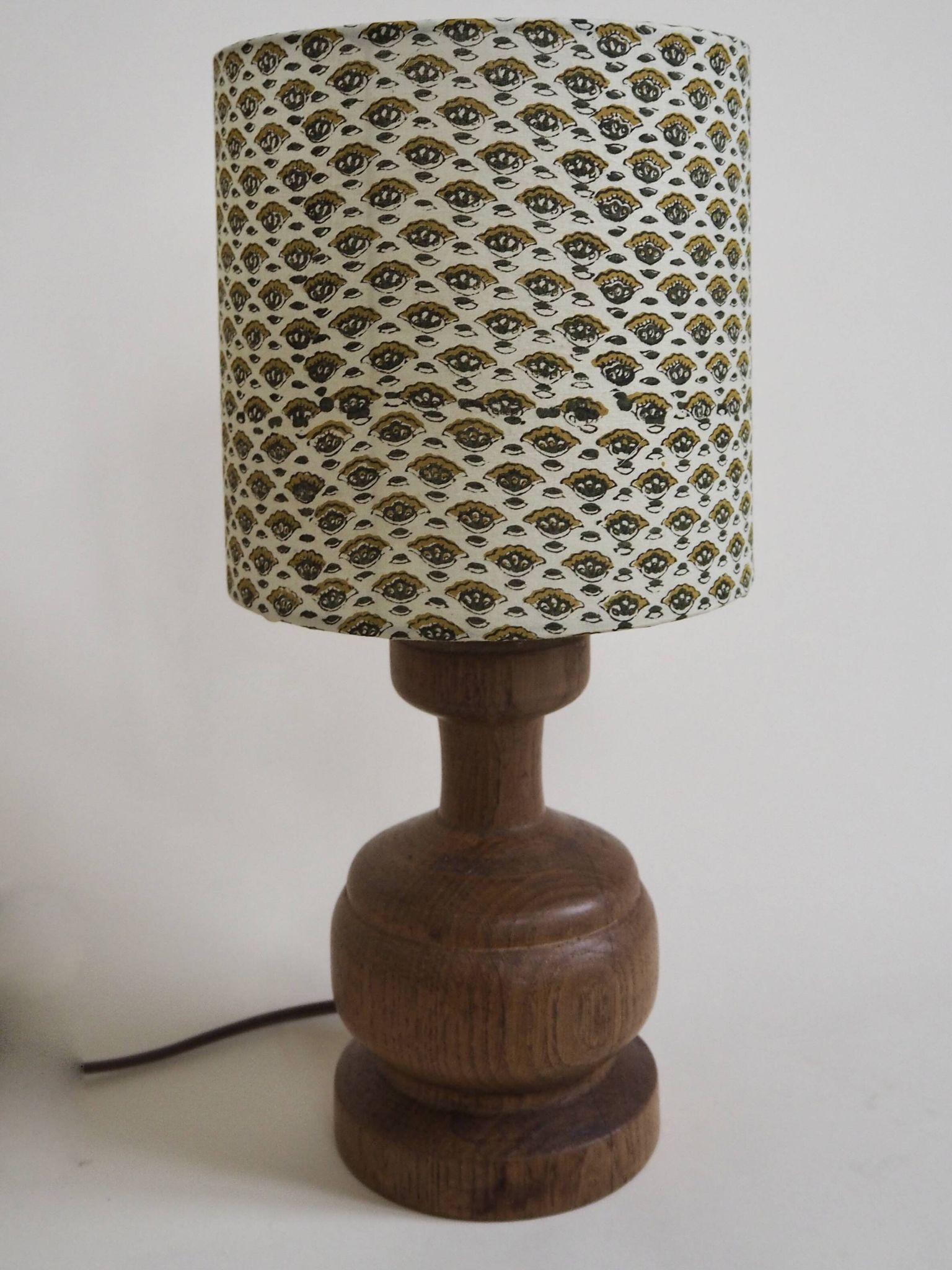 Wooden lamp with block print shade