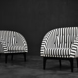 Mid-century modern Scandinavian rounded armchairs with black and white stripes, 1960s.