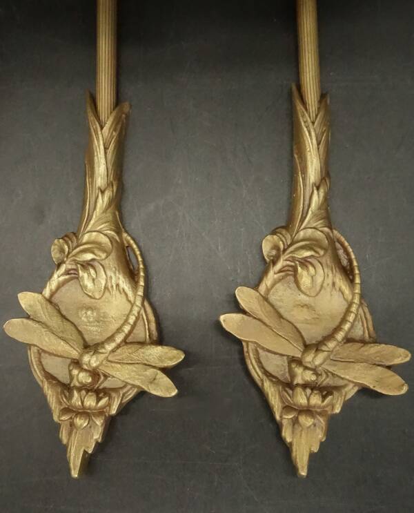 Pair of dragonfly wall sconces from the Art Nouveau period - bronze by Charles Ranc