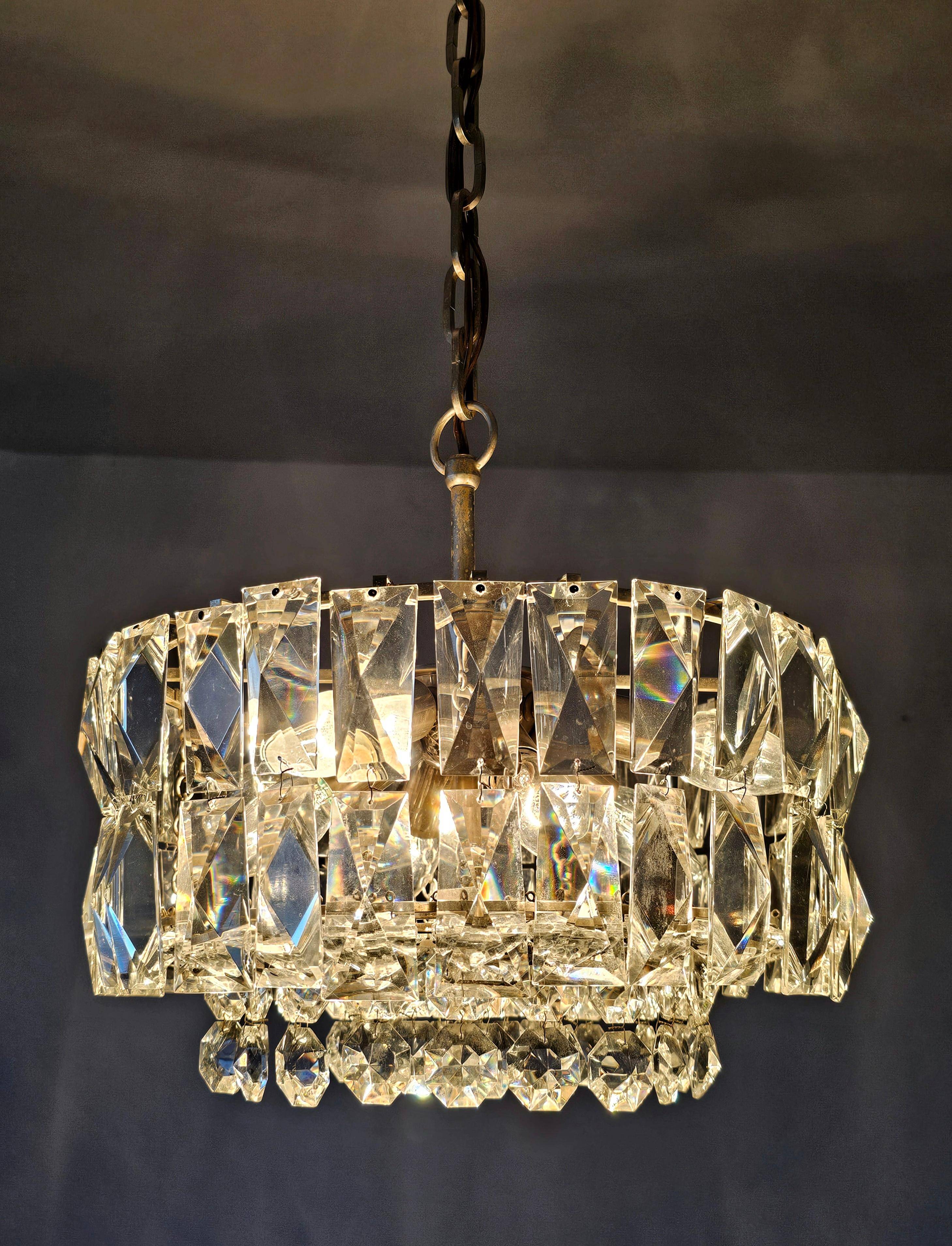 Nickel-plated crystal chandelier Mid Century Modern by Bakalowits