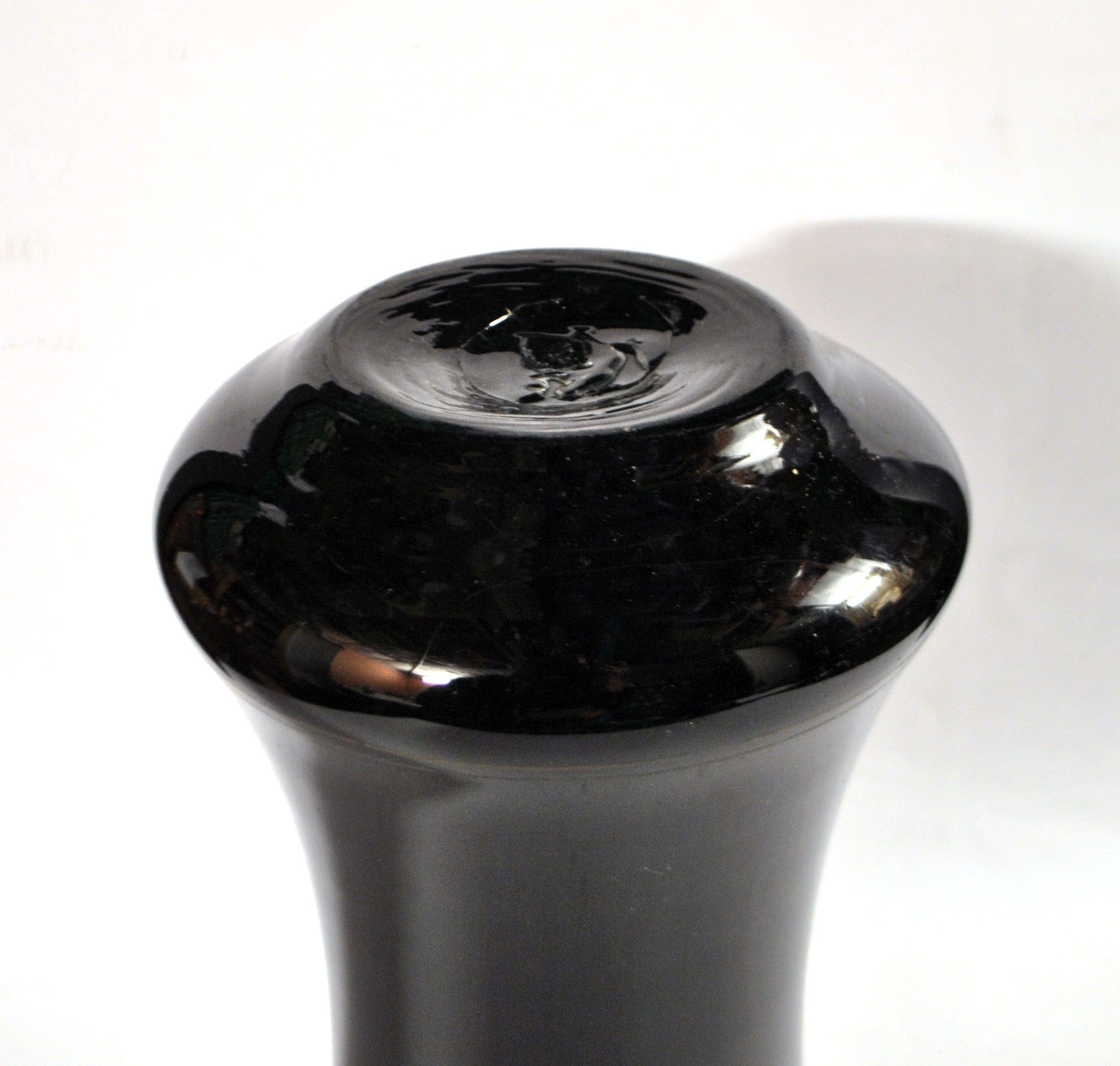 Charles X vase in black opaline with hand-painted floral enamel decoration, 30 cm.