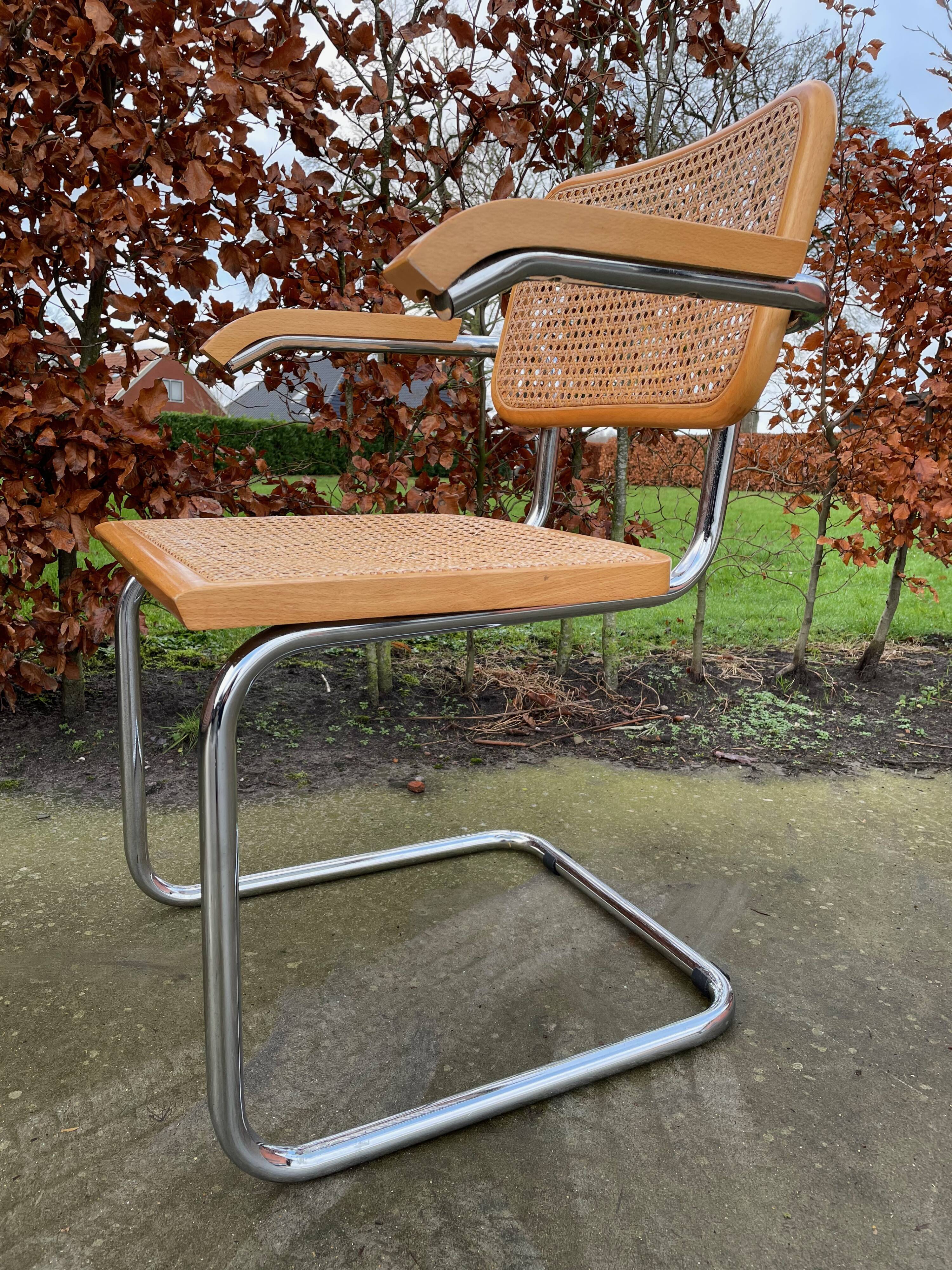Lot of 4 chairs model Cesca by Marcel Breuer with armrests