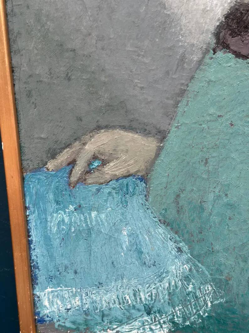 Original Swedish oil on canvas – "Lady" by Helge Holmlund – Signed – vintage and framed – 65 × 36.5 cm (25.6" × 14.4")