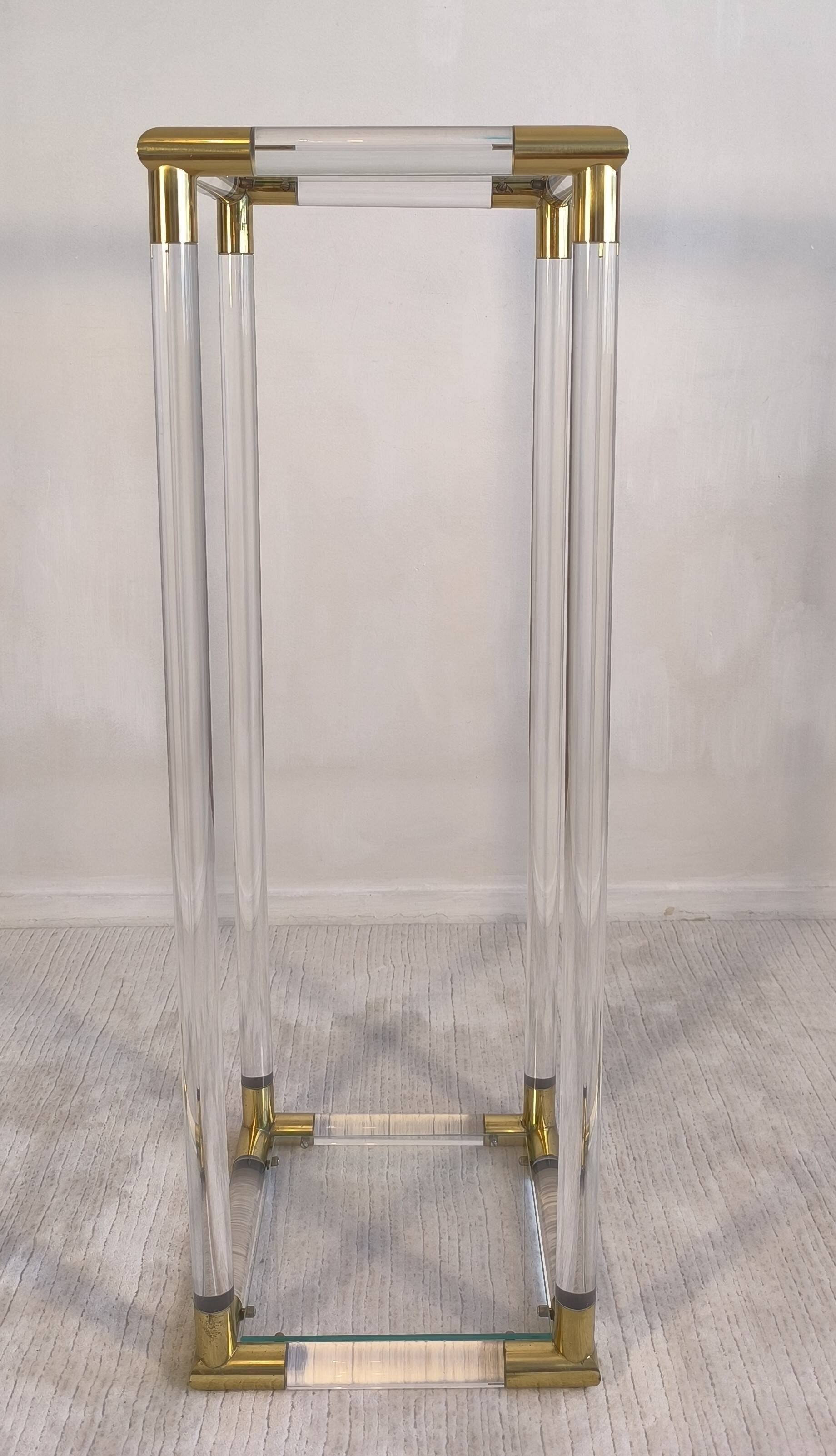 Very beautiful column pedestal by Charles Hollis Jones in Lucite & brass.