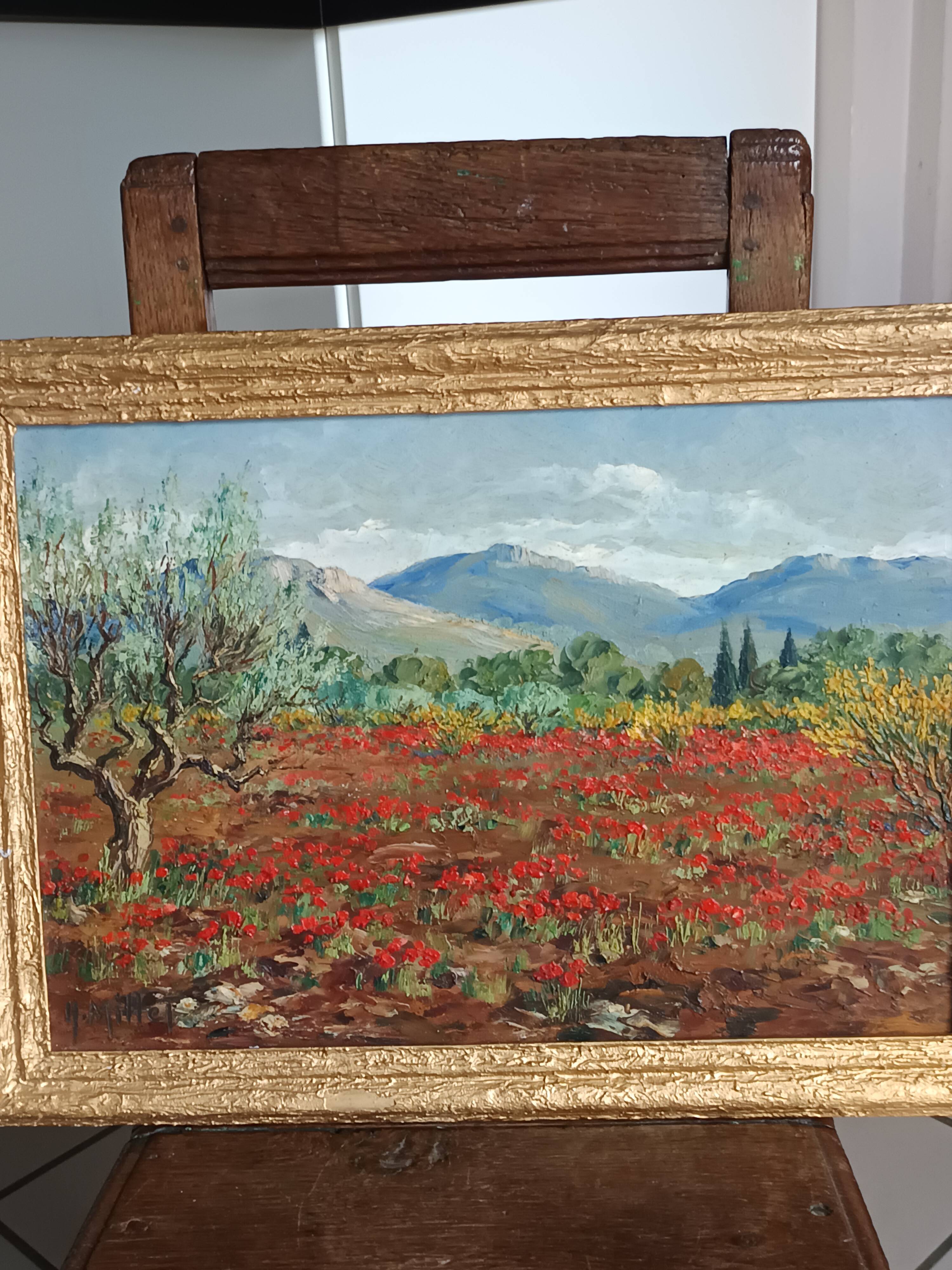 Old painting oil on panel Provençal landscape signed Henri Millet