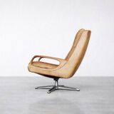 Vintage Mid-Century German Modern Leather Swivel Chairs by Carl Straub
