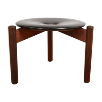 Tabouret en cuir et palissandre par Uno & Östen Kristiansson pour Luxus, 1960