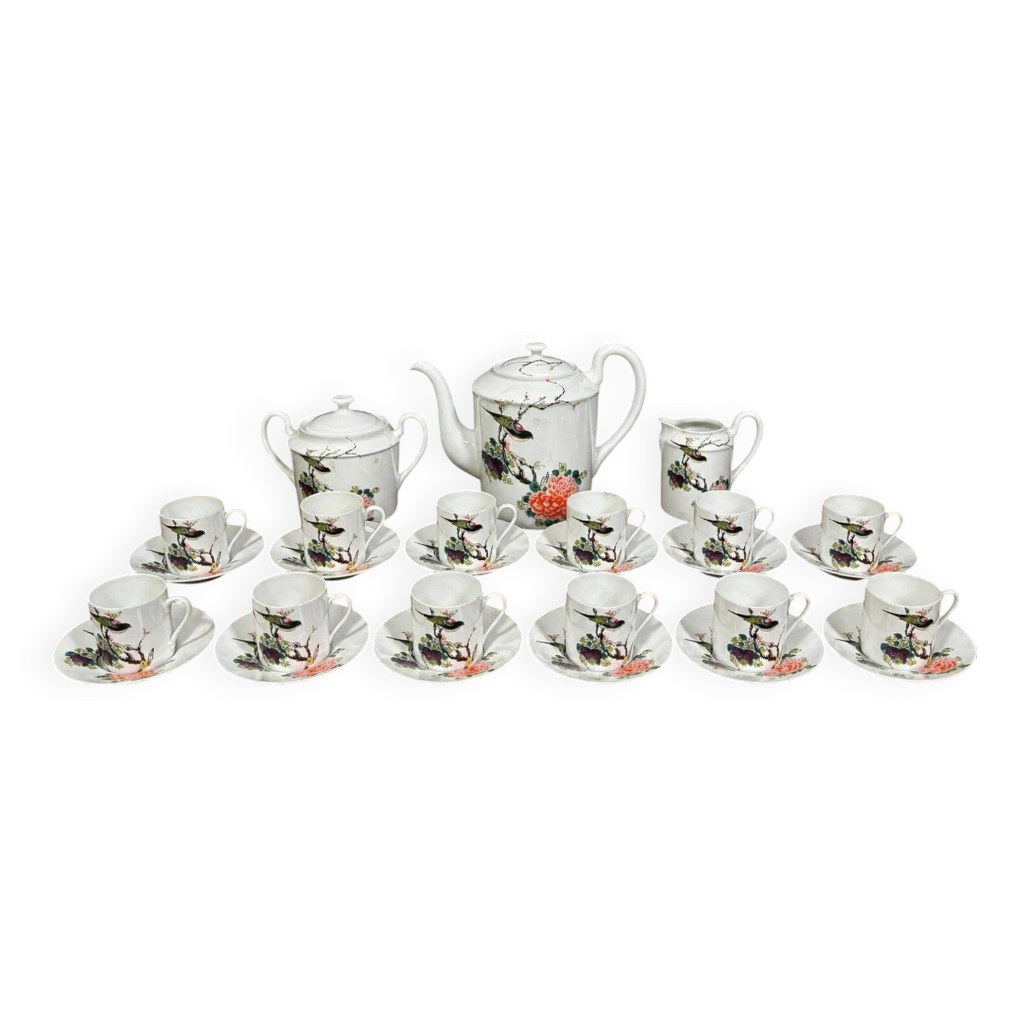 Limoges porcelain tea service – Asian decor "Bird and Peony"