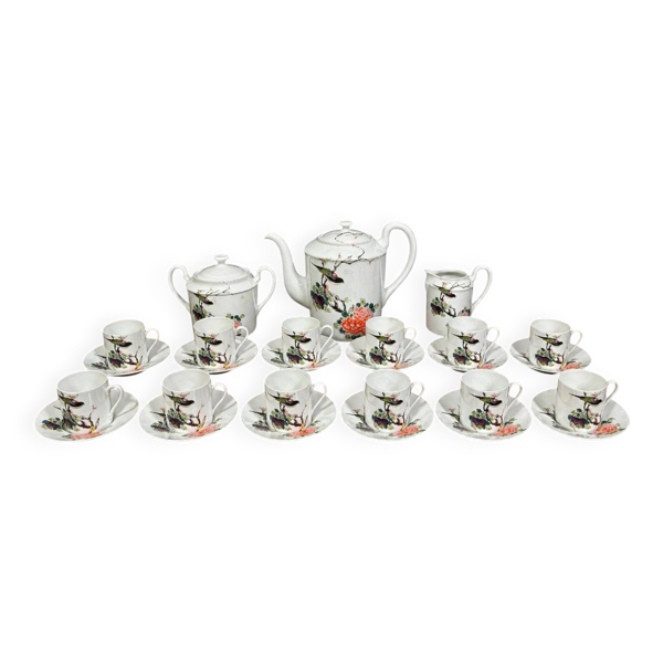 Service à thé en porcelaine de Limoges – Décor Asiatique “Oiseau et Pivoine