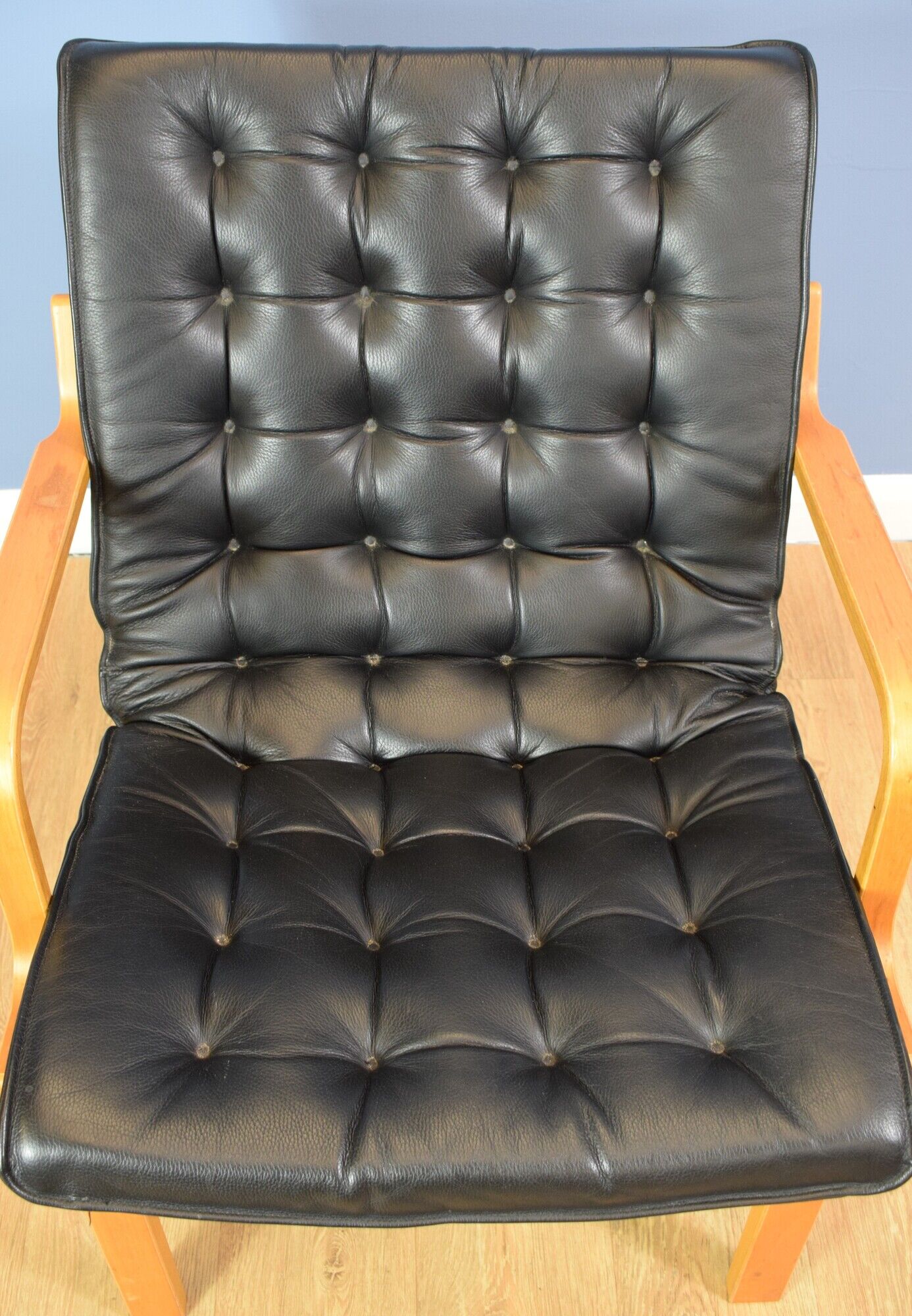 Finn Ostergaard mid century retro condo chair black leather armchair