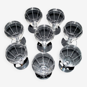 Lot de 8 verres art deco en cristal gravé décor géométrique 1920-1930 rhum liqueur