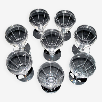 Set of 8 art deco crystal glasses engraved geometric decoration 1920-1930 rum liqueur