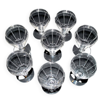 Set of 8 art deco crystal glasses engraved geometric decoration 1920-1930 rum liqueur