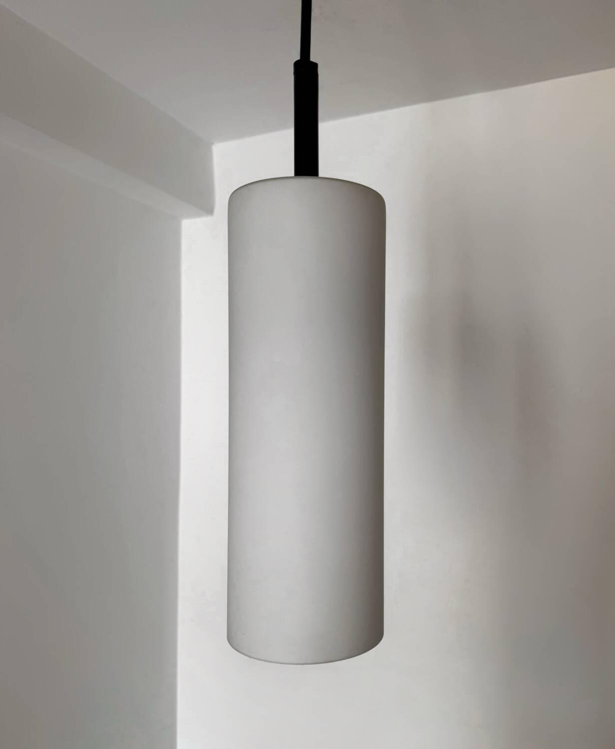 Staff Leuchten cylindrical opaline pendant light from the 60s