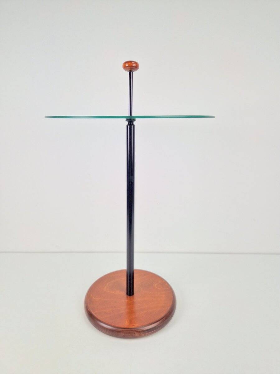 Postmodern Side Table with Ball Handle and Glass Top, 1980s
