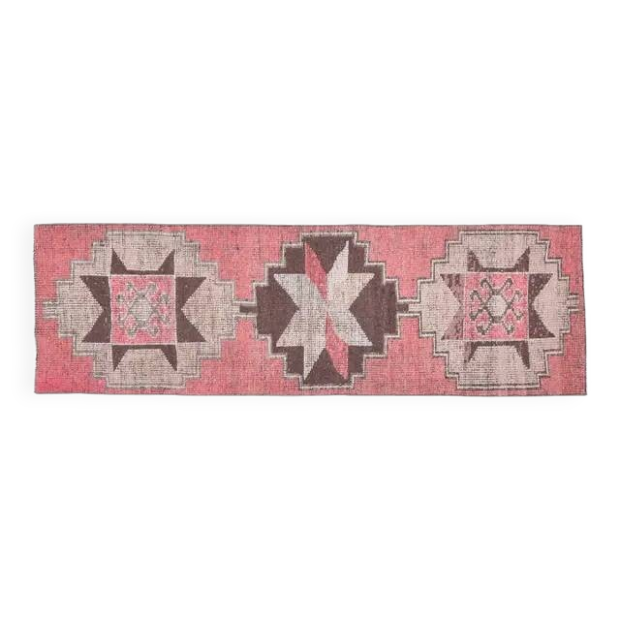 1970s Vintage Turkish Oushak Handmade Wool Cotton Pink Runner Rug 89x279