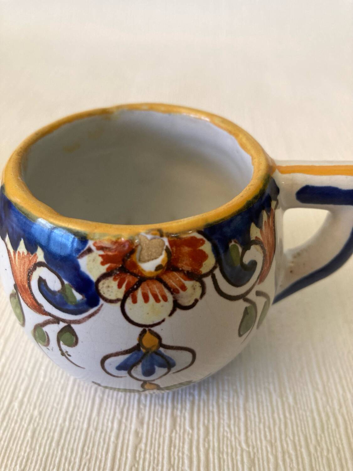 Mustard pot signed Henri Delcourt Hand painted Old Rouen early 20th century