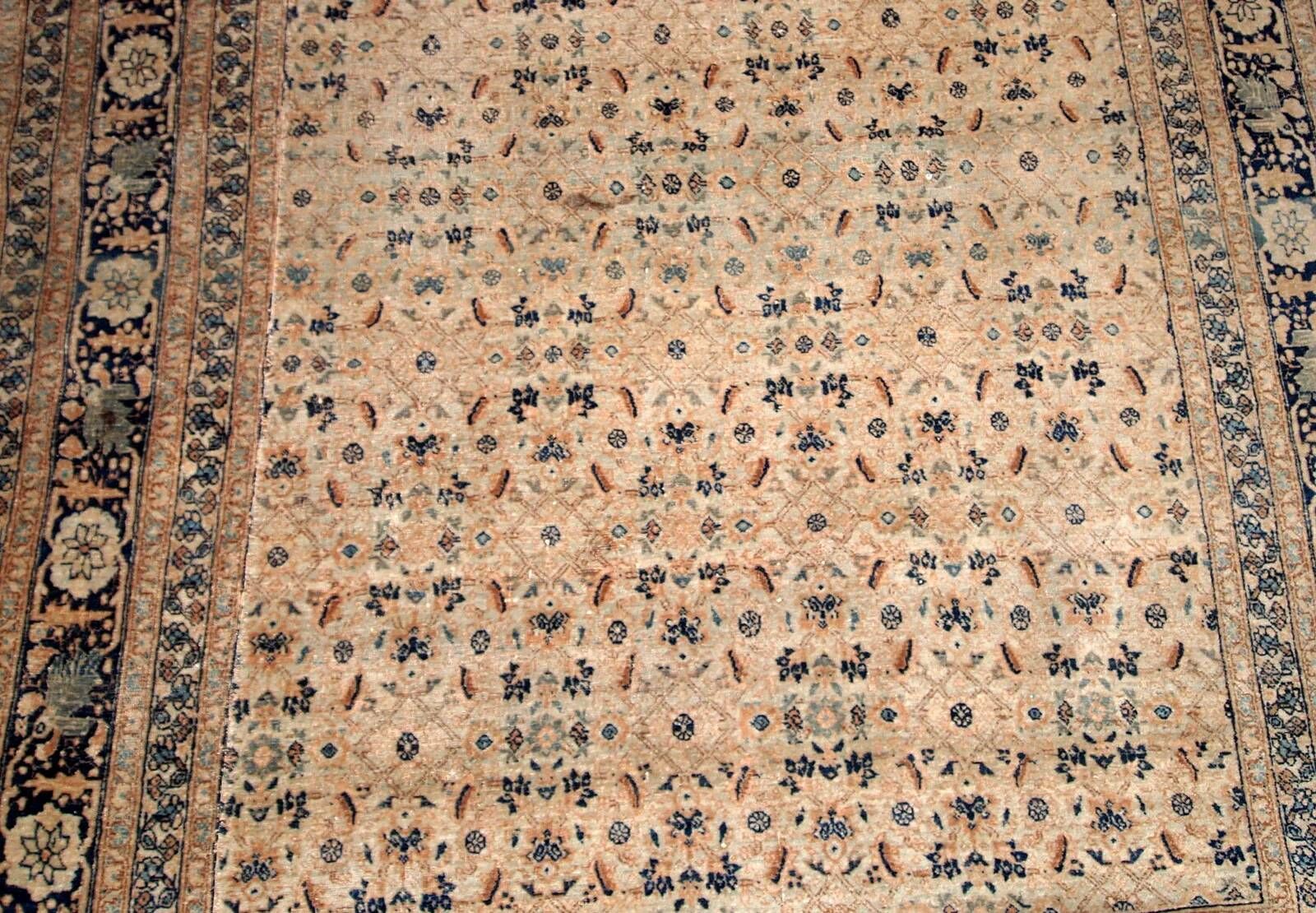 Handmade antique Persian Tabriz Hajalili rug 4.2' x 6.5' (128cm x 198cm) 1880s - 1B693