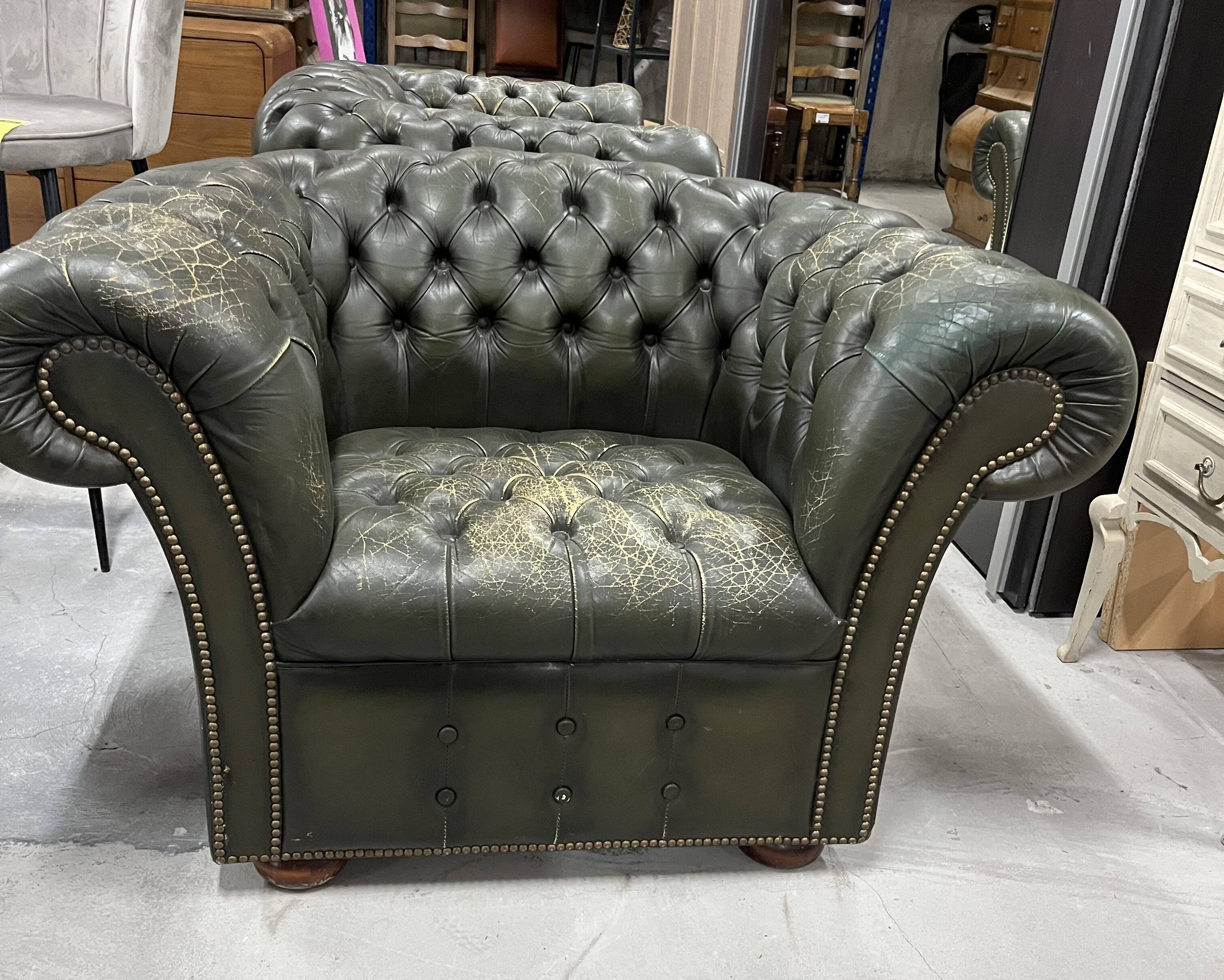 Fauteuil club Chesterfield vert antique