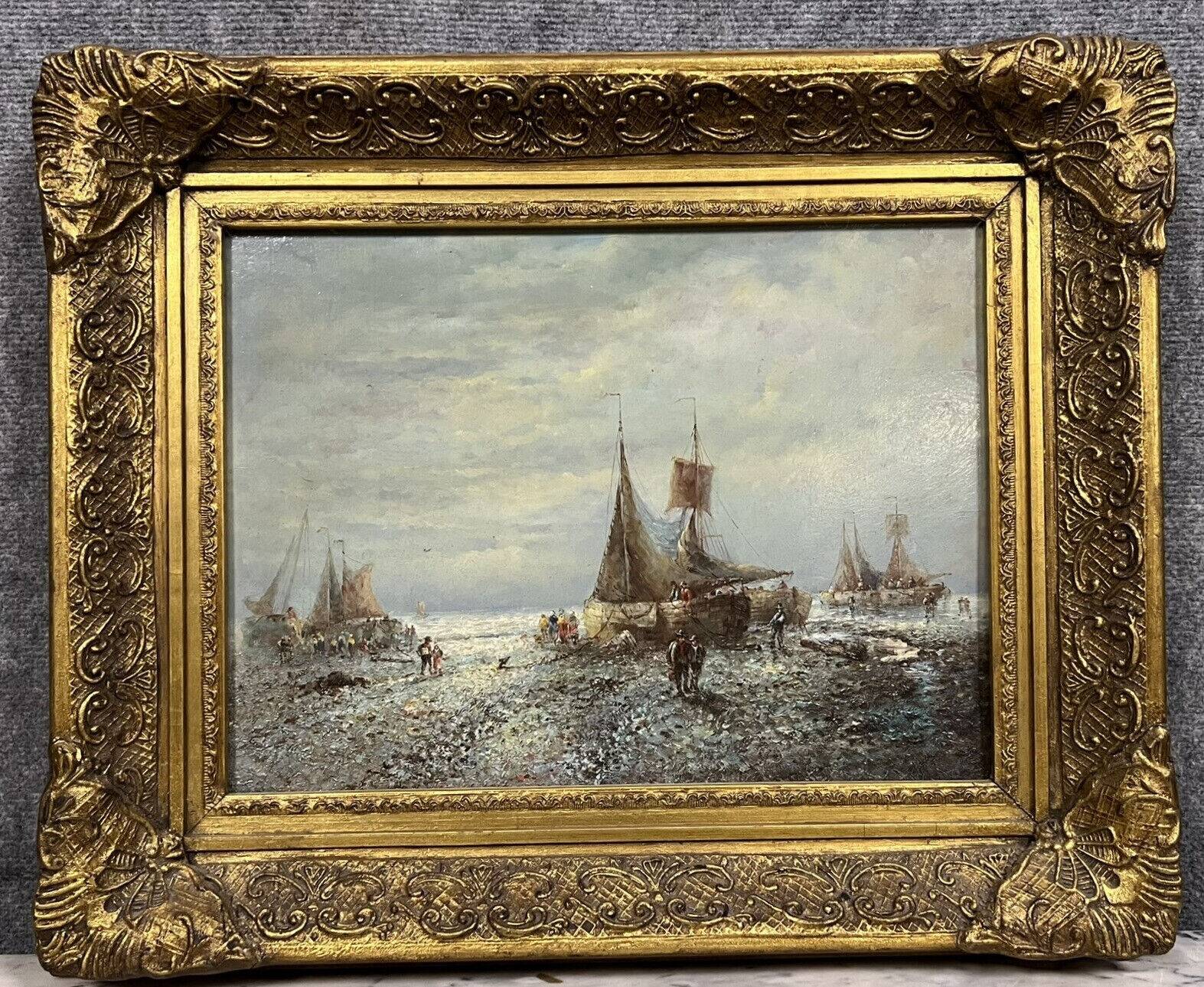 Tableau vintage figurant une vue animée a marée basse