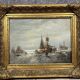 Tableau vintage figurant une vue animée a marée basse