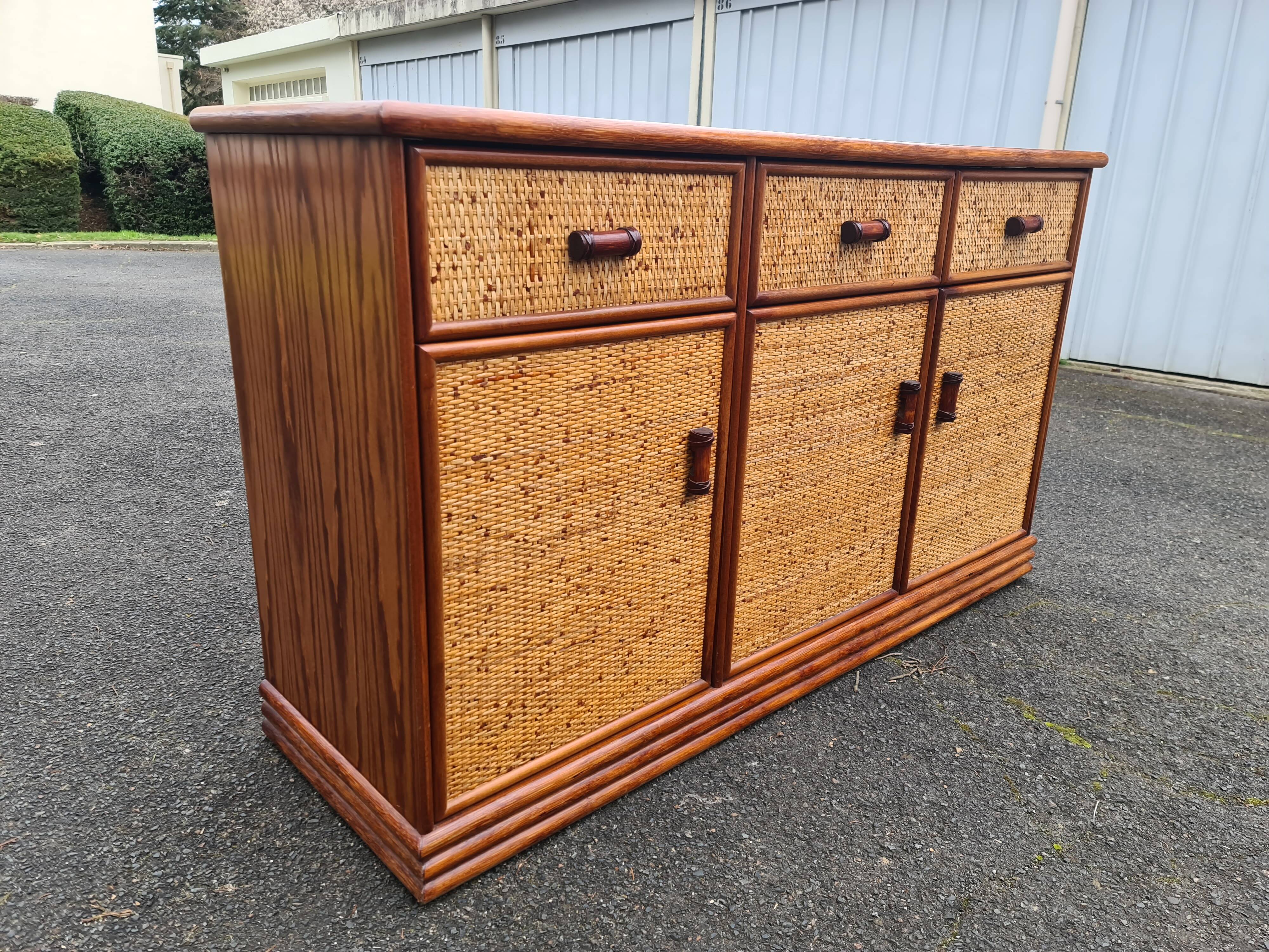 Vintage Rattan & Bamboo Enfilade Buffet