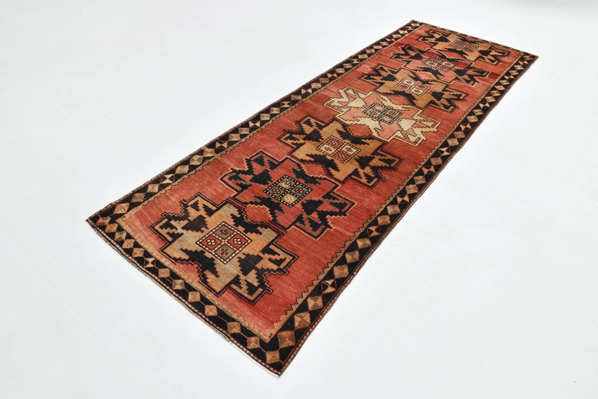 4x10 Vintage Faded Red Long Wide Turkish Runner Rug, 112x316