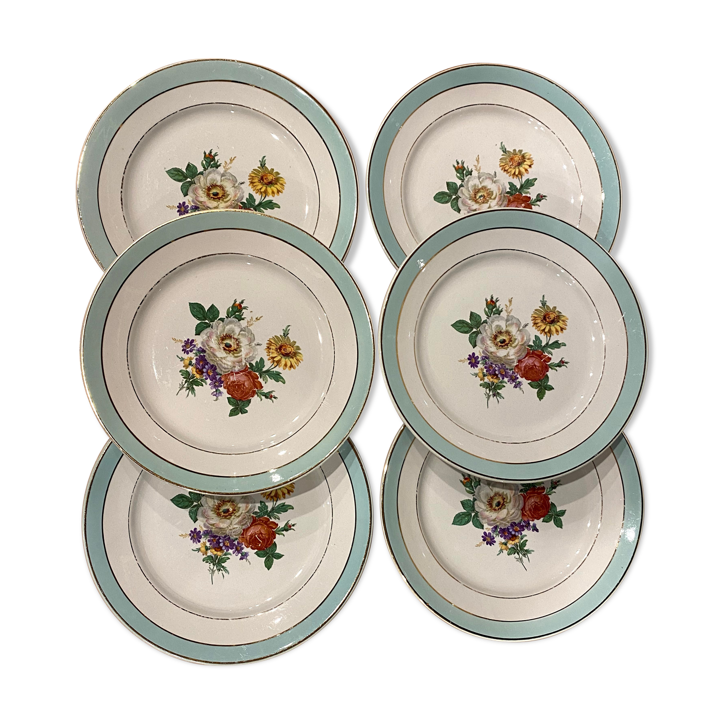 6 flat plates in half-porcelain Badonviller