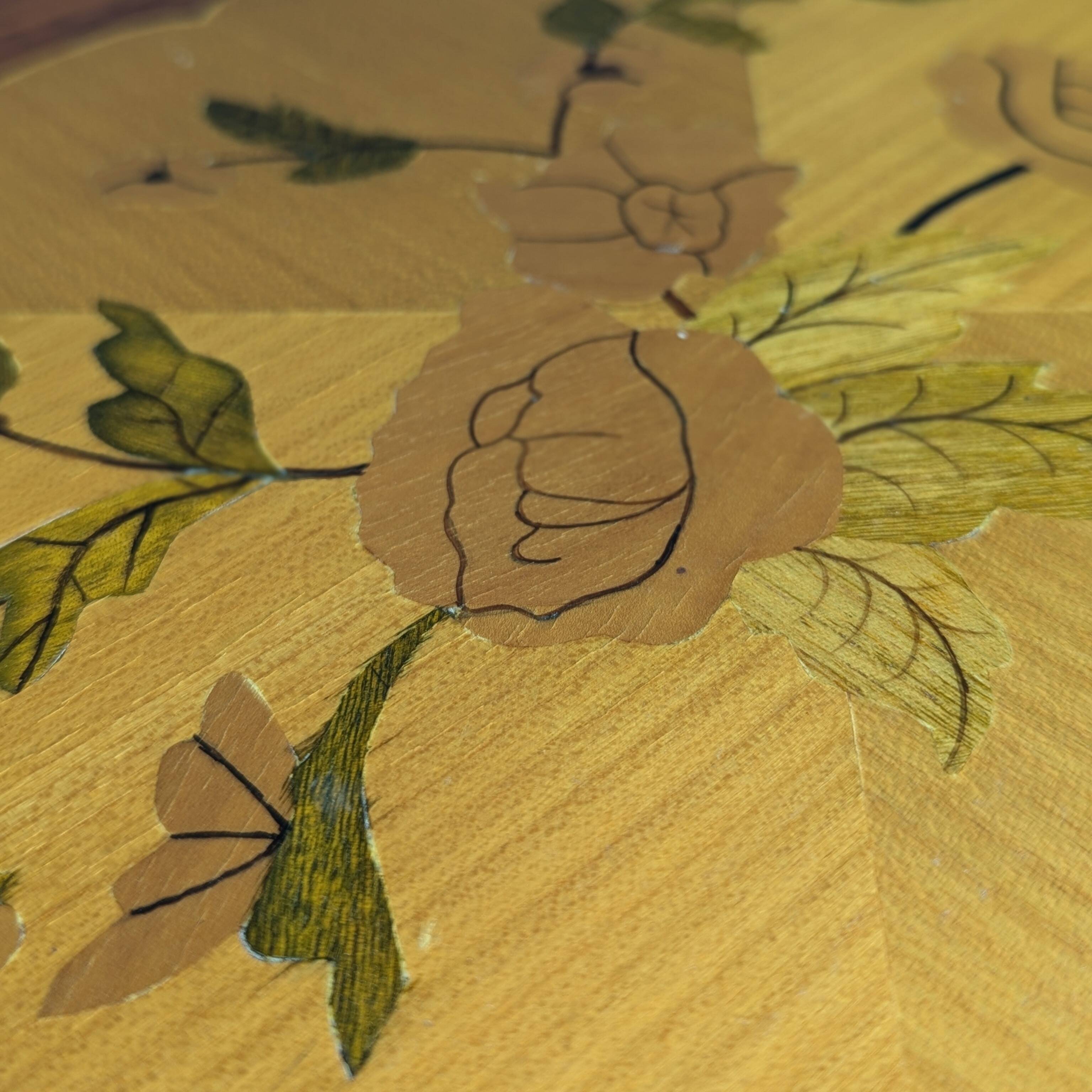 Large oval wooden tray with floral marquetry 50cm