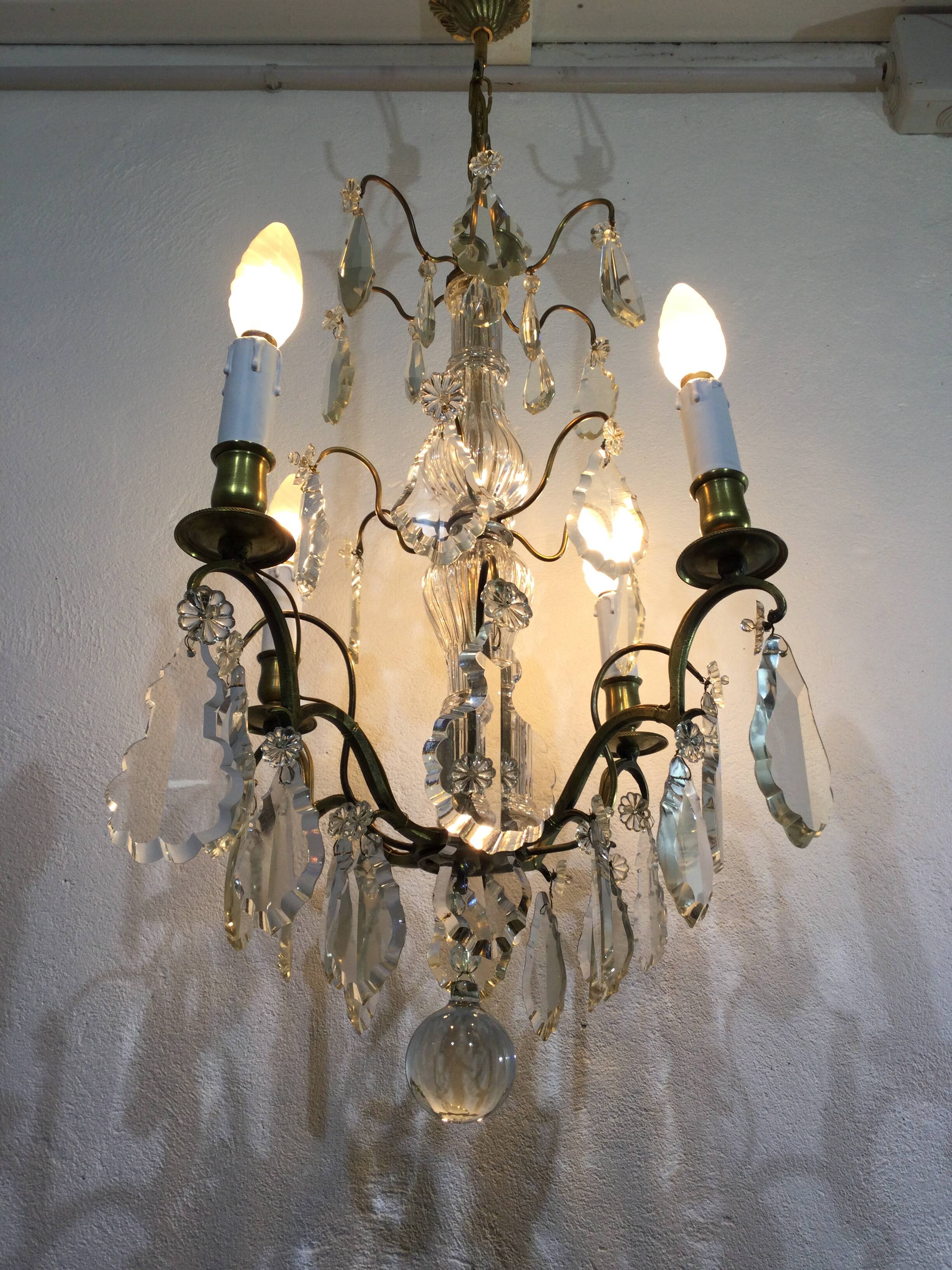 4 light bronze and crystal chandelier