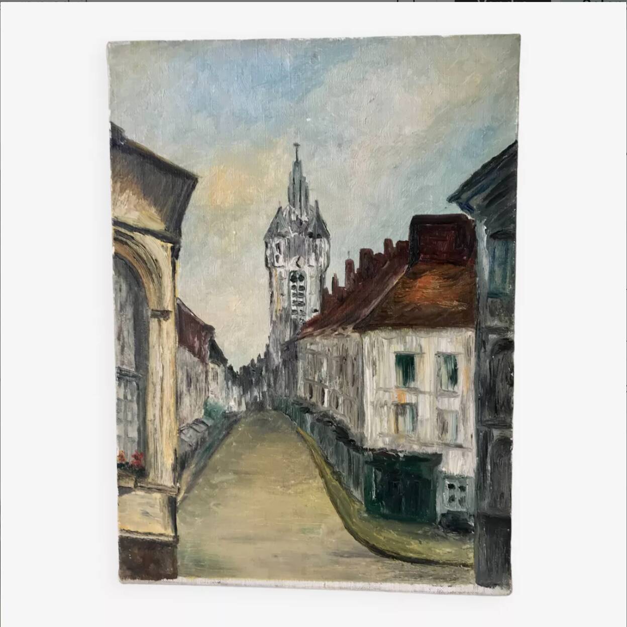 Oil painting on canvas church street 20th century