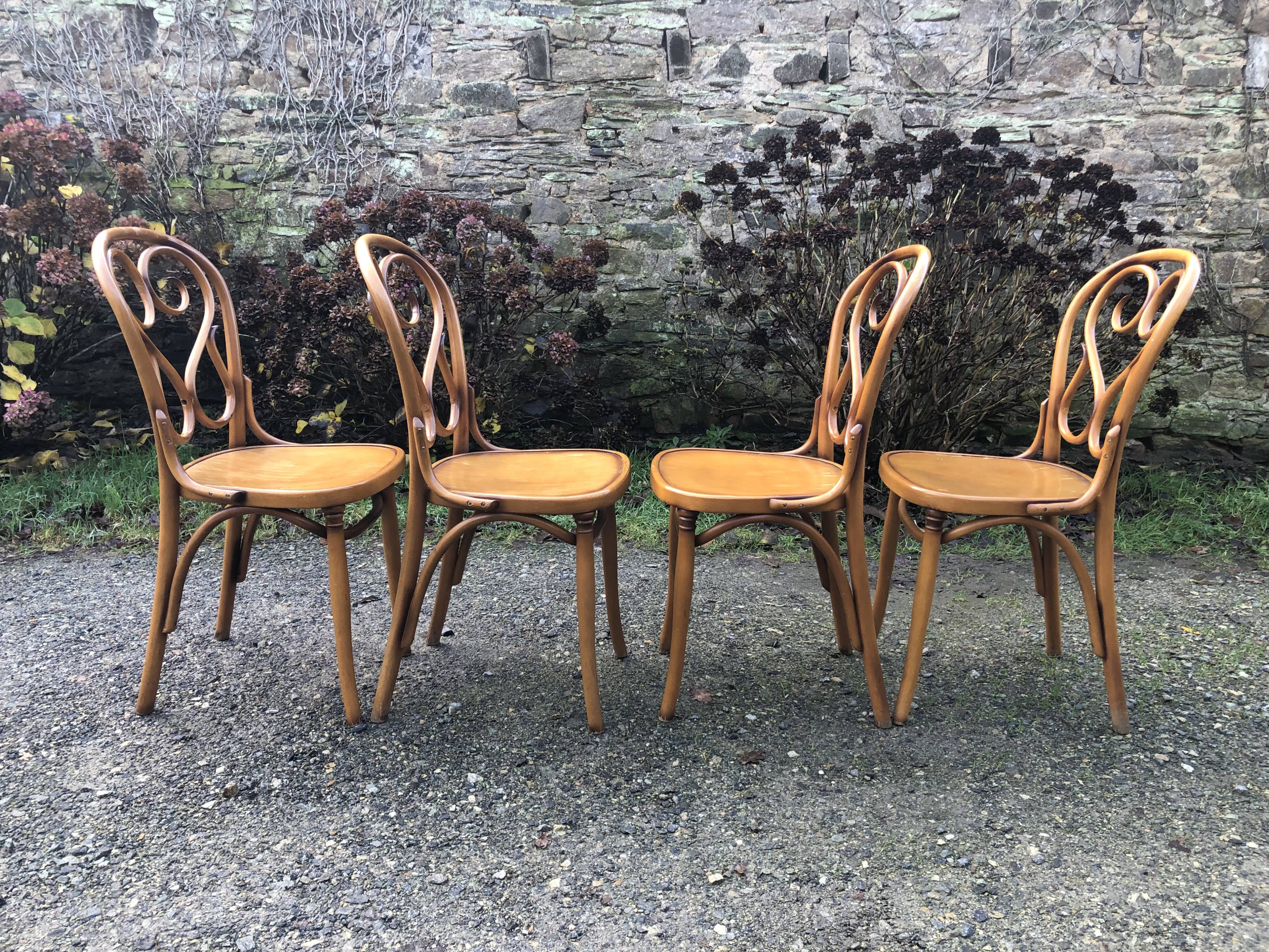 4 Thonet style bentwood chairs in beech.