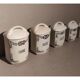 5 old art deco pots in vintage ceramic with spices, flour, pepper, coffee, tea, sugar