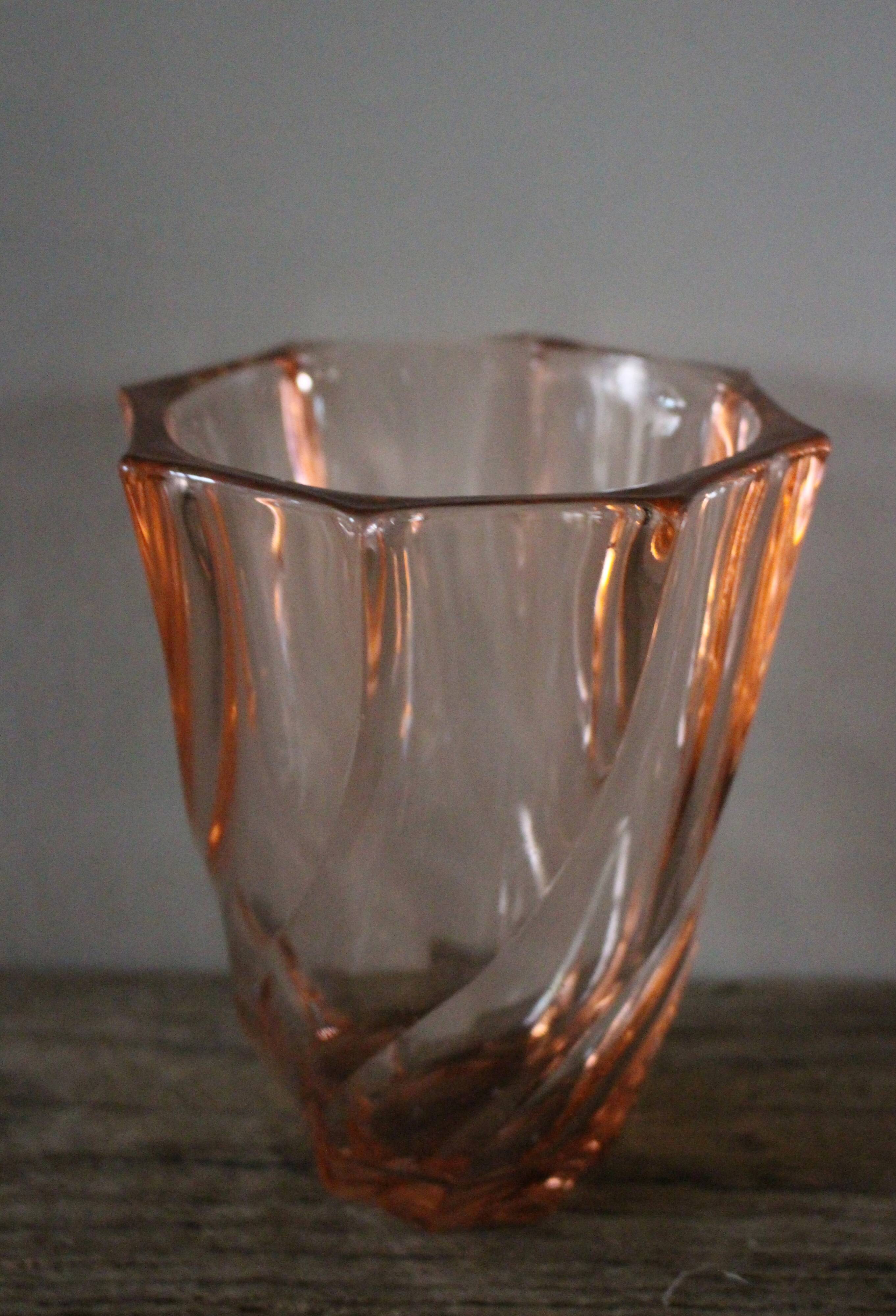 Rosaline vase, pink octagonal vintage glass