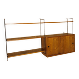 Wall rack with hanging cupboard, shelves and steel holders vintage