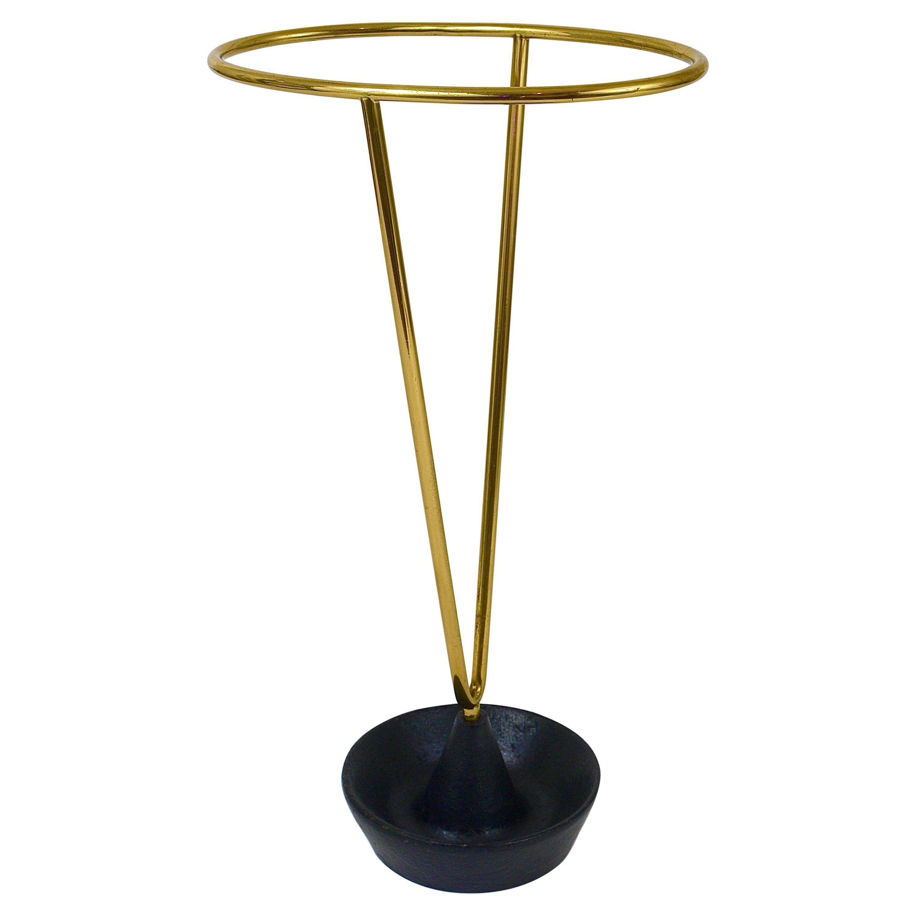 Carl Auböck Umbrella Stand in Brass and Cast Iron, Mid-Century, Austria, 1950s