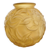 Art Deco orange moulded pressed glass round vase