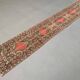Tapis tribal vintage en laine, turc, étroit, en détresse, 397x63 cm
