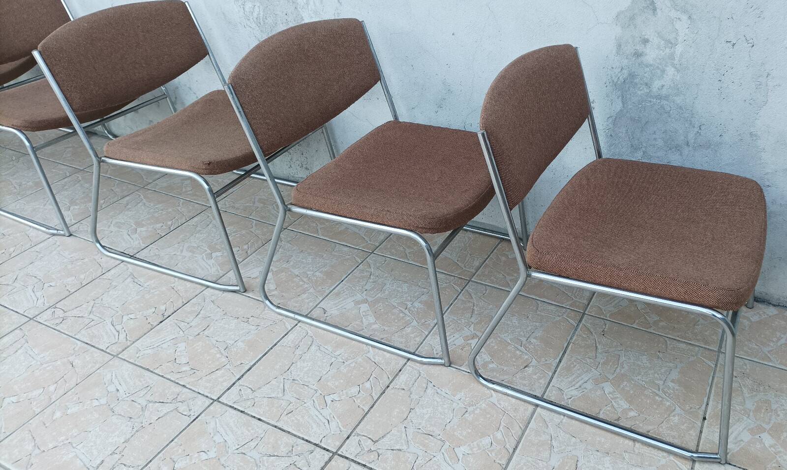 Set of 6 vintage low chrome metal chairs