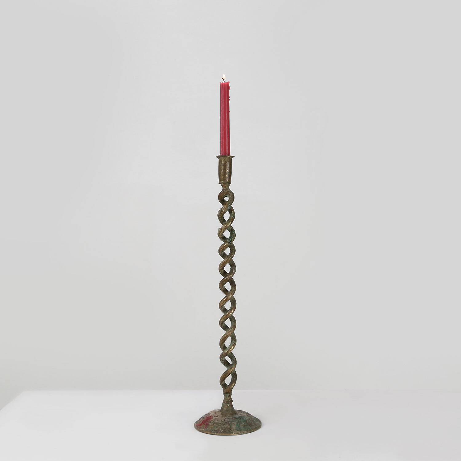 Grand bougeoir ouvert en métal Barley Twist du milieu du siècle, années 1920