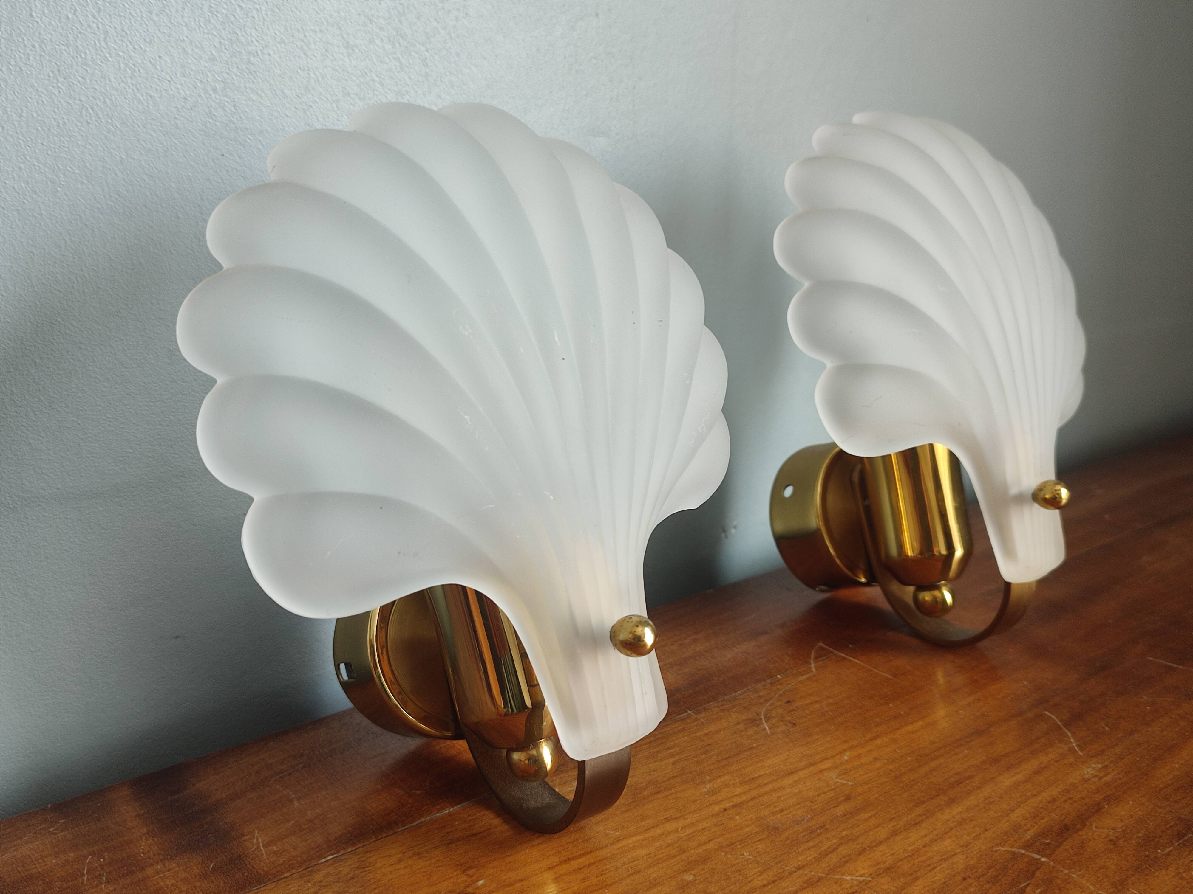 Vintage frosted glass shell wall sconces