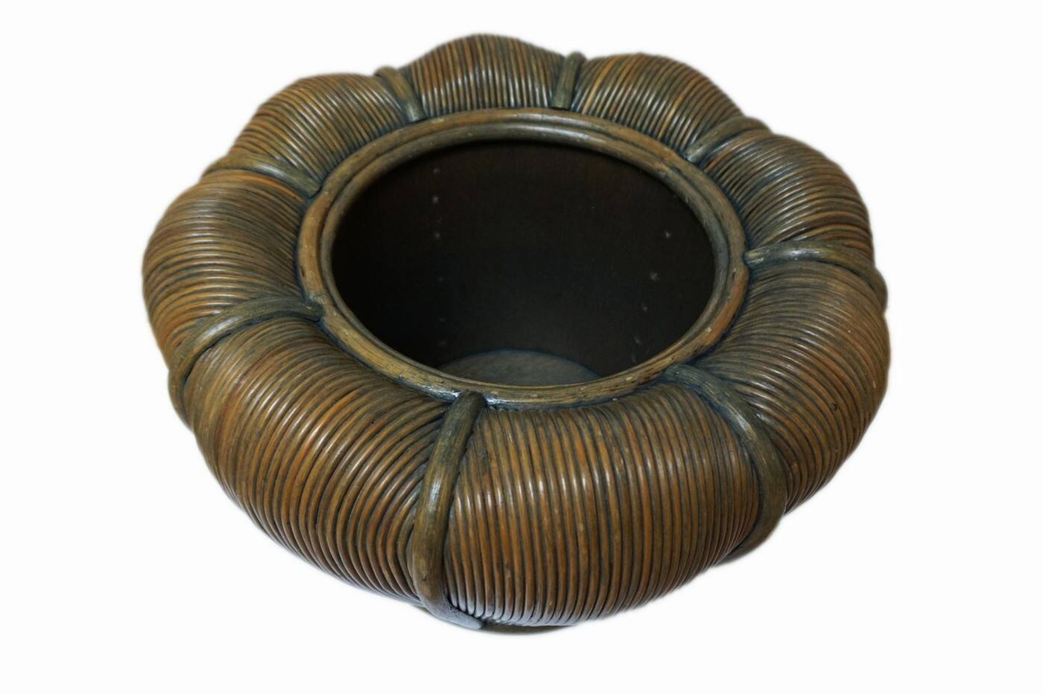 Large Mid-Century Modern Rattan Bamboo Cachepot Plant Holder, 1970s
