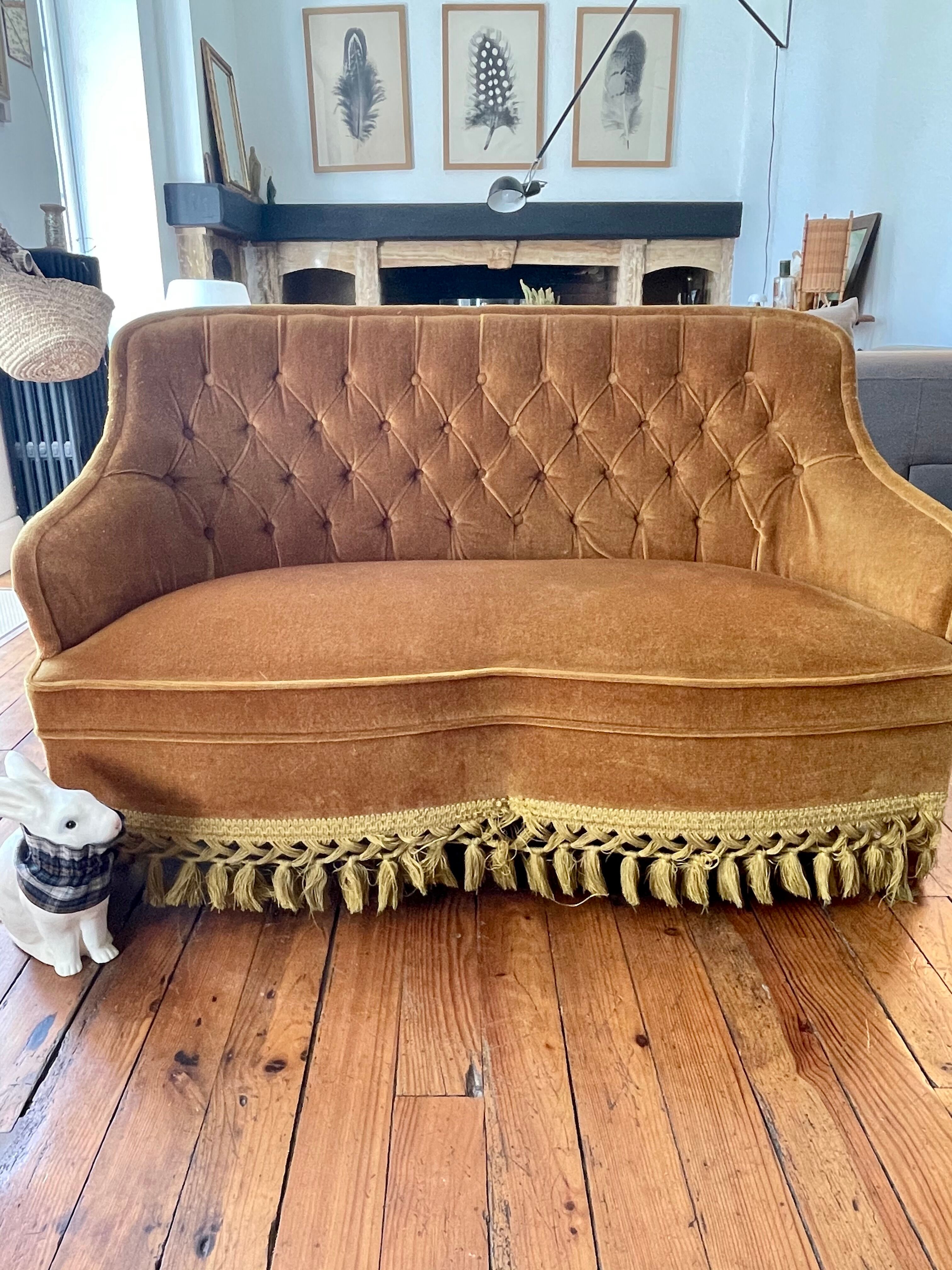 Mustard velvet toad sofa