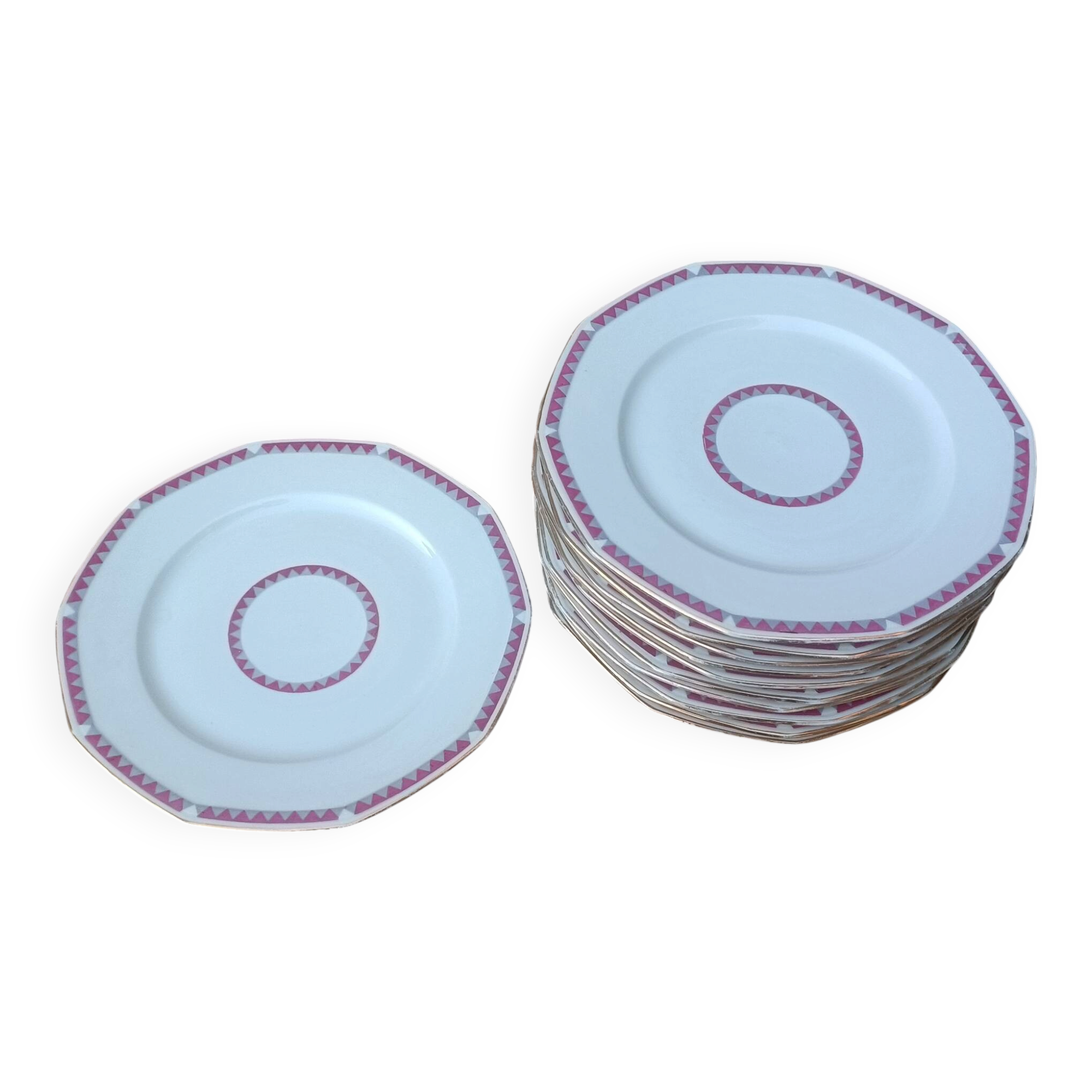 Art Deco dessert plates in pink Limoges porcelain