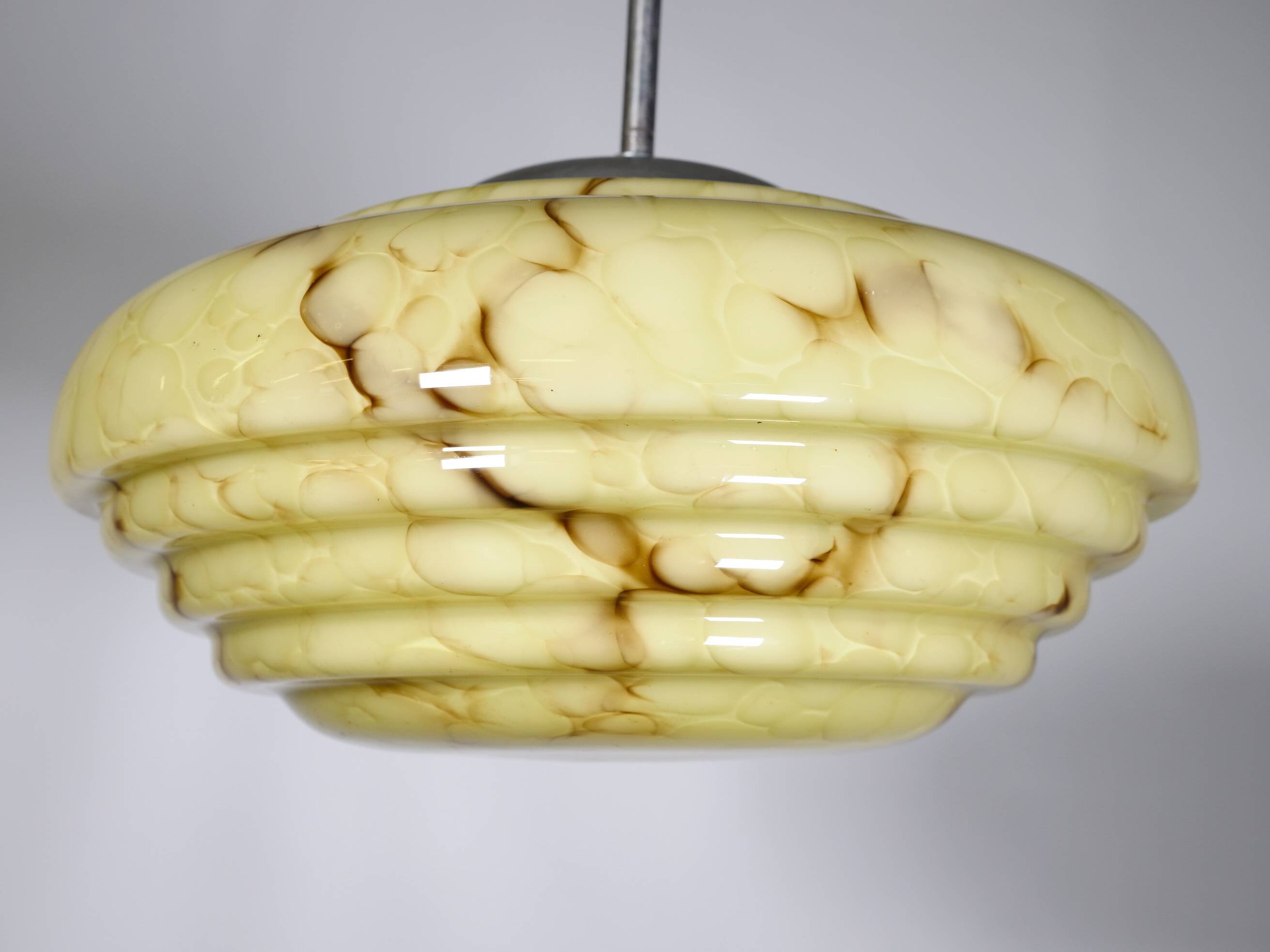 Art Deco Opaline Glass Ceiling Lamp, 1920s–1930s
